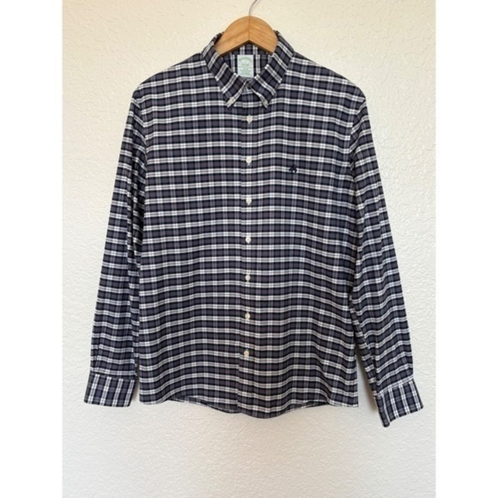 Brooks Brothers Slim Fit Non-Iron Stretch Plaid Button Down‎ Shirt Mens Large L
